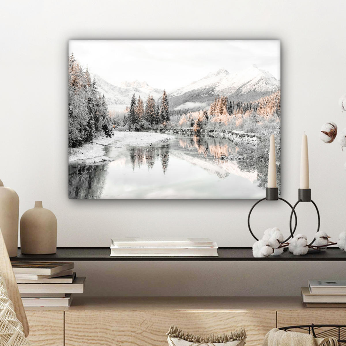 LEINWANDBILD Natur - Winter - Bäume - Berge - Schnee 40x30 cm - Weiß Hochglanz, Textil (40/30cm) - MuchoWow