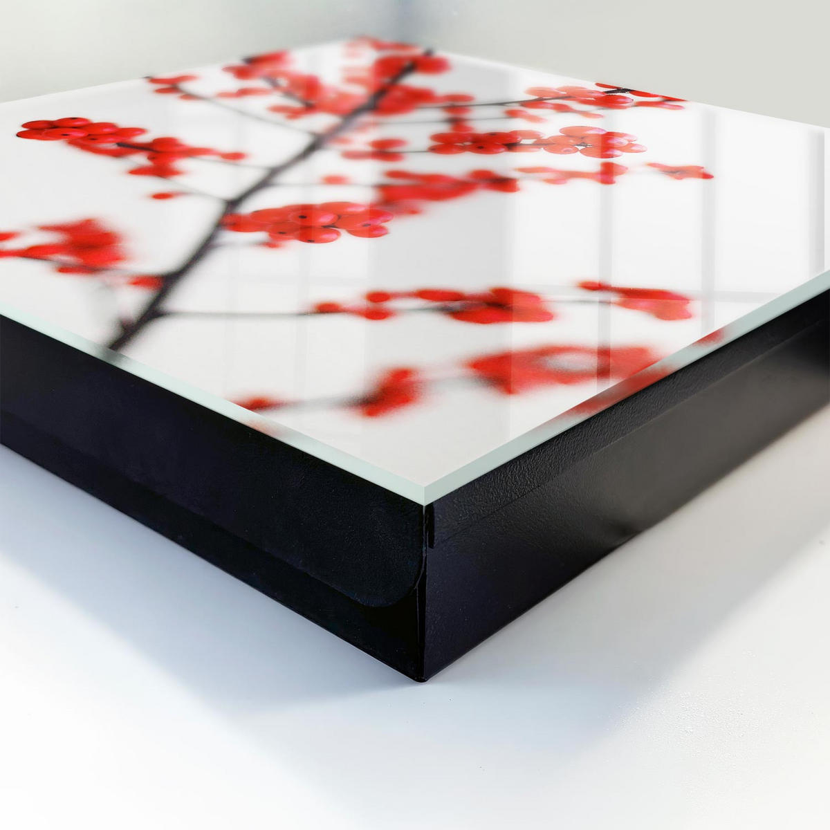 SCHLÜSSELBOX Schwarz 30x30 cm- Türöffnung nach rechts - Rote Beeren - Rot, Metall (30/30/5cm) - TULUP