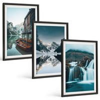 BILDER SET 3er Set - 40x60 cm Schwarzer Rahmen - Berglandschaften Wasserfall See - Schwarz, Kunststoff (40/60cm) - TULUP