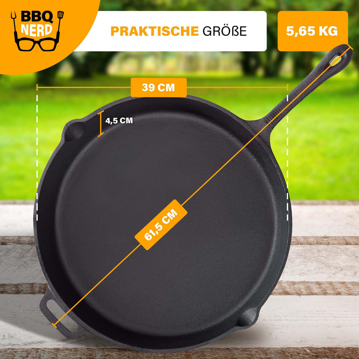 GRILLPFANNE Gusseisen Ø35cm 4600g mit Griff - Pfanne Gusspfanne - Schwarz, Metall (36.5/6/55cm) - BBQ Nerd