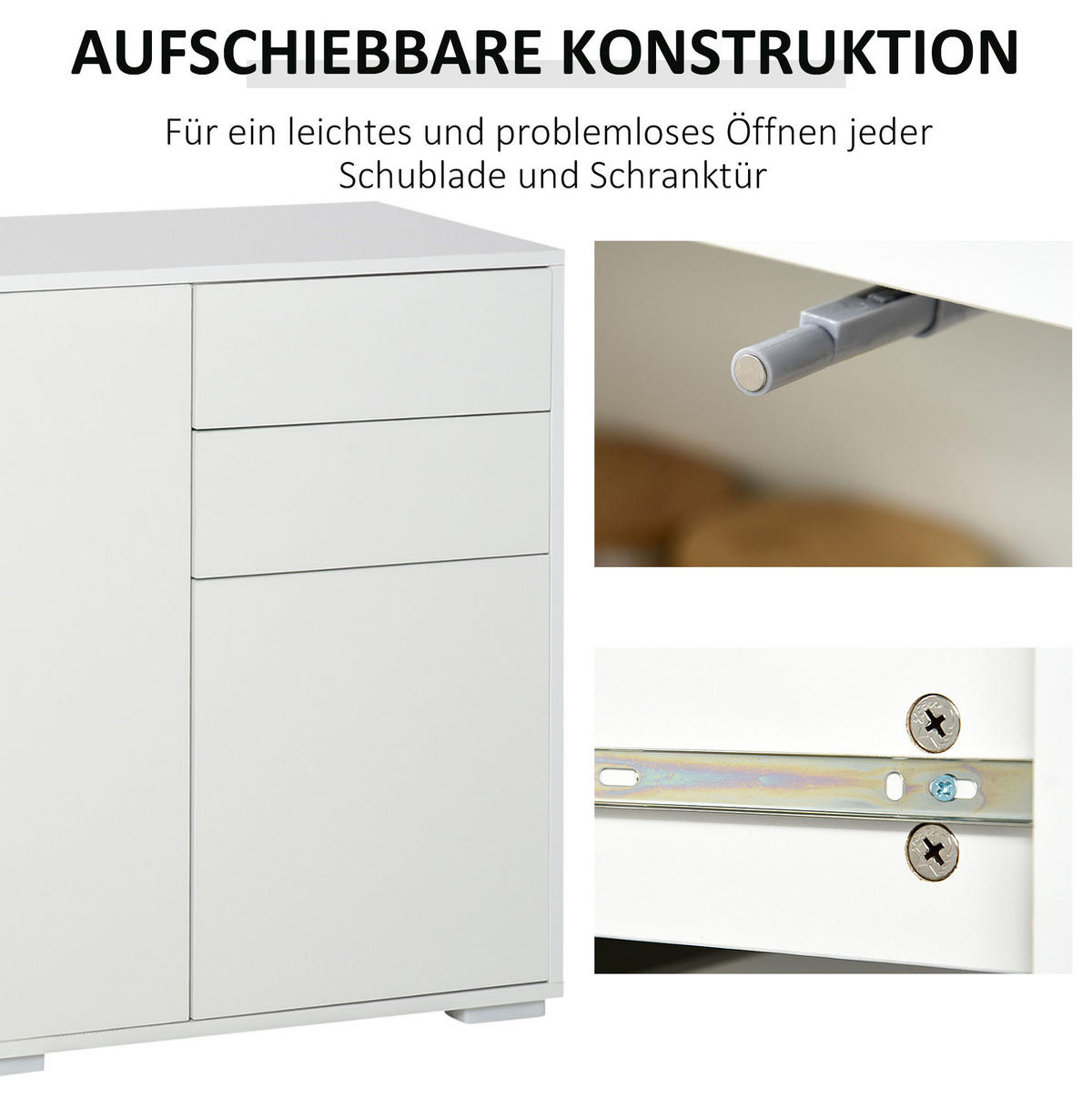 SIDEBOARD 117/36/74 cm weiß aus MDF mit Schubladen und Druckmechanismus - Weiß, Holzwerkstoff (36/74/117cm) - OKWISH