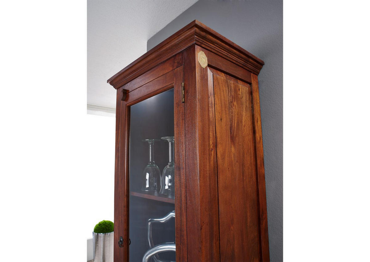 VITRINE Akazie 65x44x191 nougat lackiert OXFORD #432 - Dunkelbraun, Holz (65/191/44cm) - Massivmoebel24