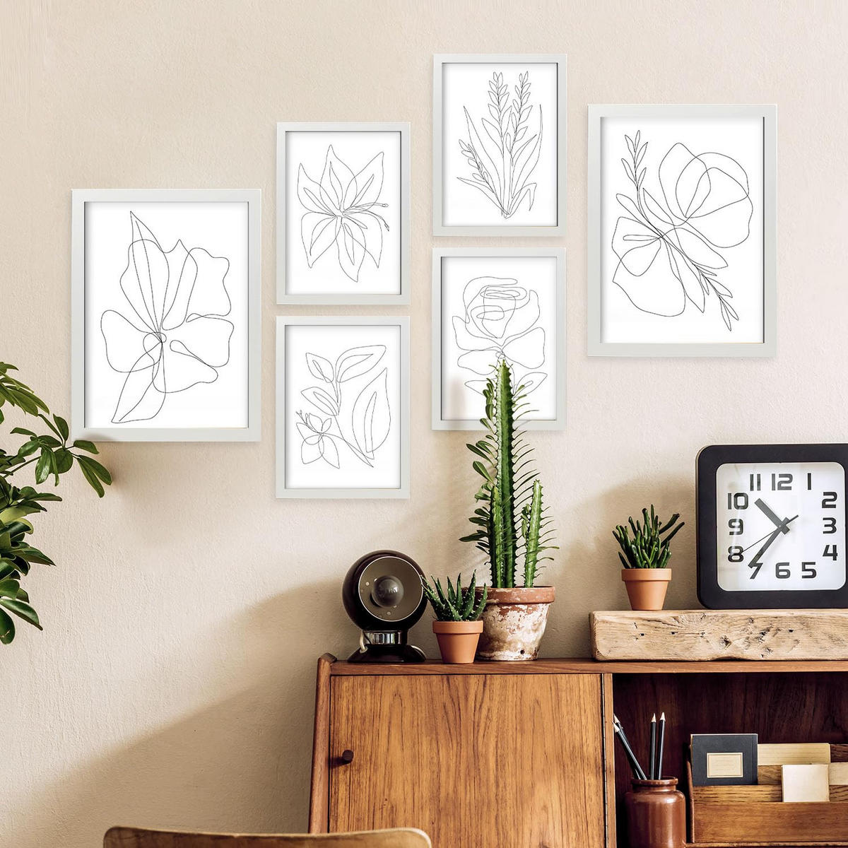 POSTER Set Mit 6 Blumenrahmen 1 Abstrakt Größe A3 & A4 Weißer Rahmen - Weiß, Papier (29.7/1cm) - Nacnic