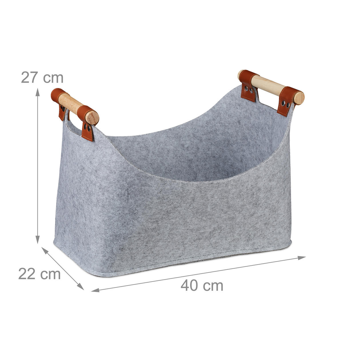 PLSTENÁ taška - sivá, drevo/textil (40/27/22cm) - Relaxdays