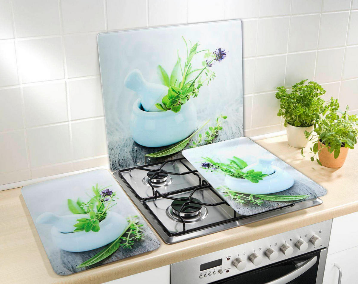 HERDABDECKPLATTE aus Glas – groß Herb Garden 56/50 cm - Multicolor, Glas (50/56cm) - Wenko