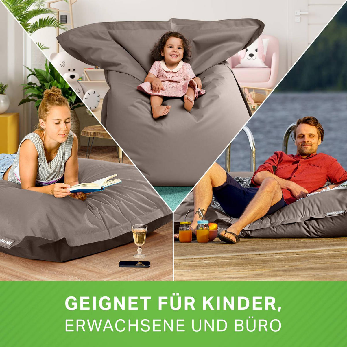 SITZSACK XXL "Square" 140x180cm - 380 L - Dunkelbraun, Textil (140/25/180cm) - Green Bean
