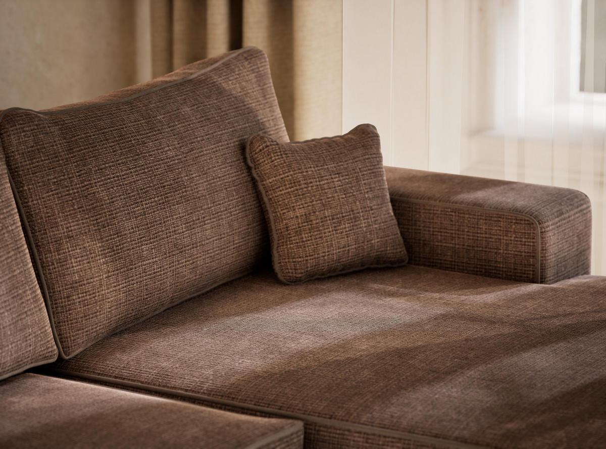 WOHNLANDSCHAFT Deseo Braun Chenille-Stoff - Schwarz/Braun, Holz/Holzwerkstoff (398/70/148cm) - Maison de Reve