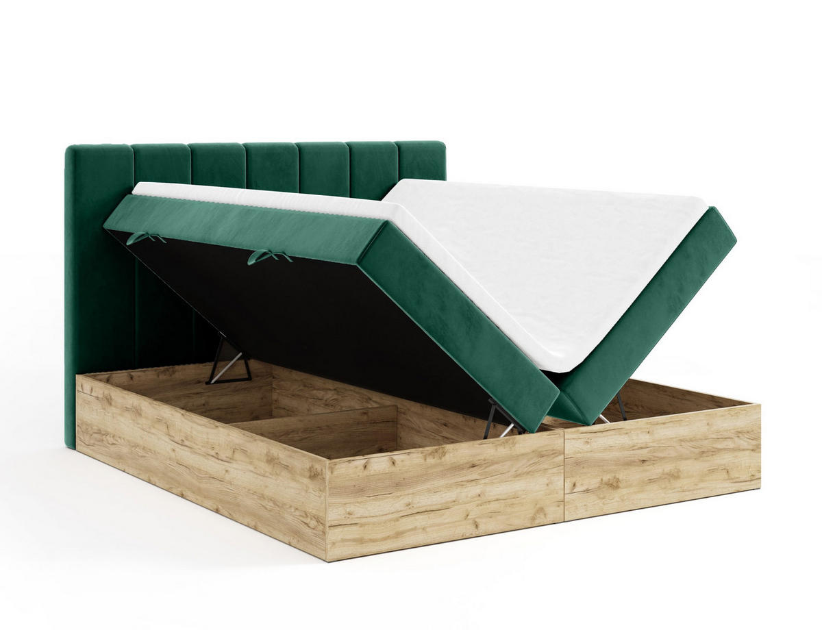 BOXBETT Doppelbett Jessen 180x200 cm Dunkelgrün - Dunkelgrün, Textil (180/200cm) - Fedve