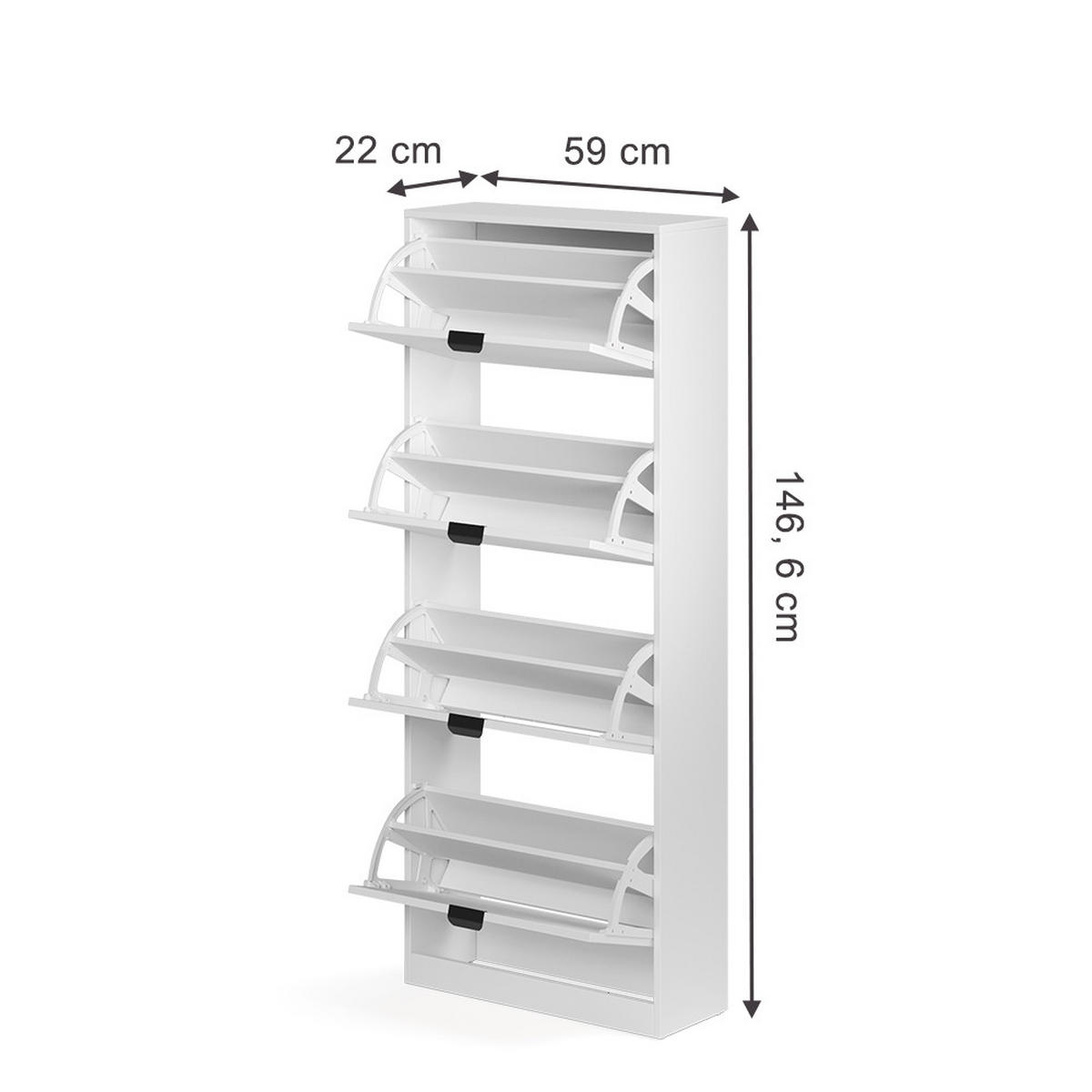 SCHUHKIPPER Gizmo, Weiß, 59 x 146.6 cm mit 4 Fächern - Schwarz/Weiß, Holzwerkstoff (59/146.6/22cm) - Vicco