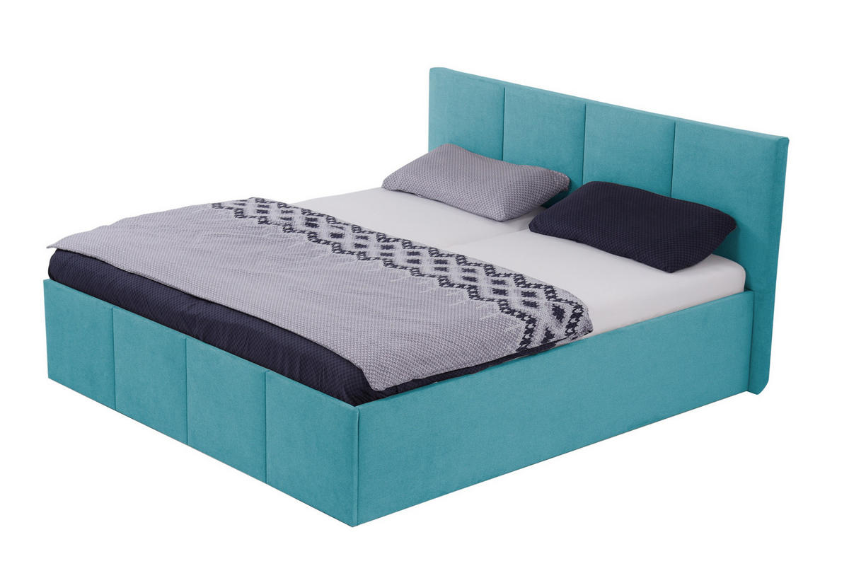 POLSTERBETT Dalas Blau 200 x 200 x 40 cm Stauraum Mit hochwertiger Matratze H2 (bis 100 kg) und Lattenrost - Blau, Holz (200/200cm) - Halmon Schlafkomfort Betten 
