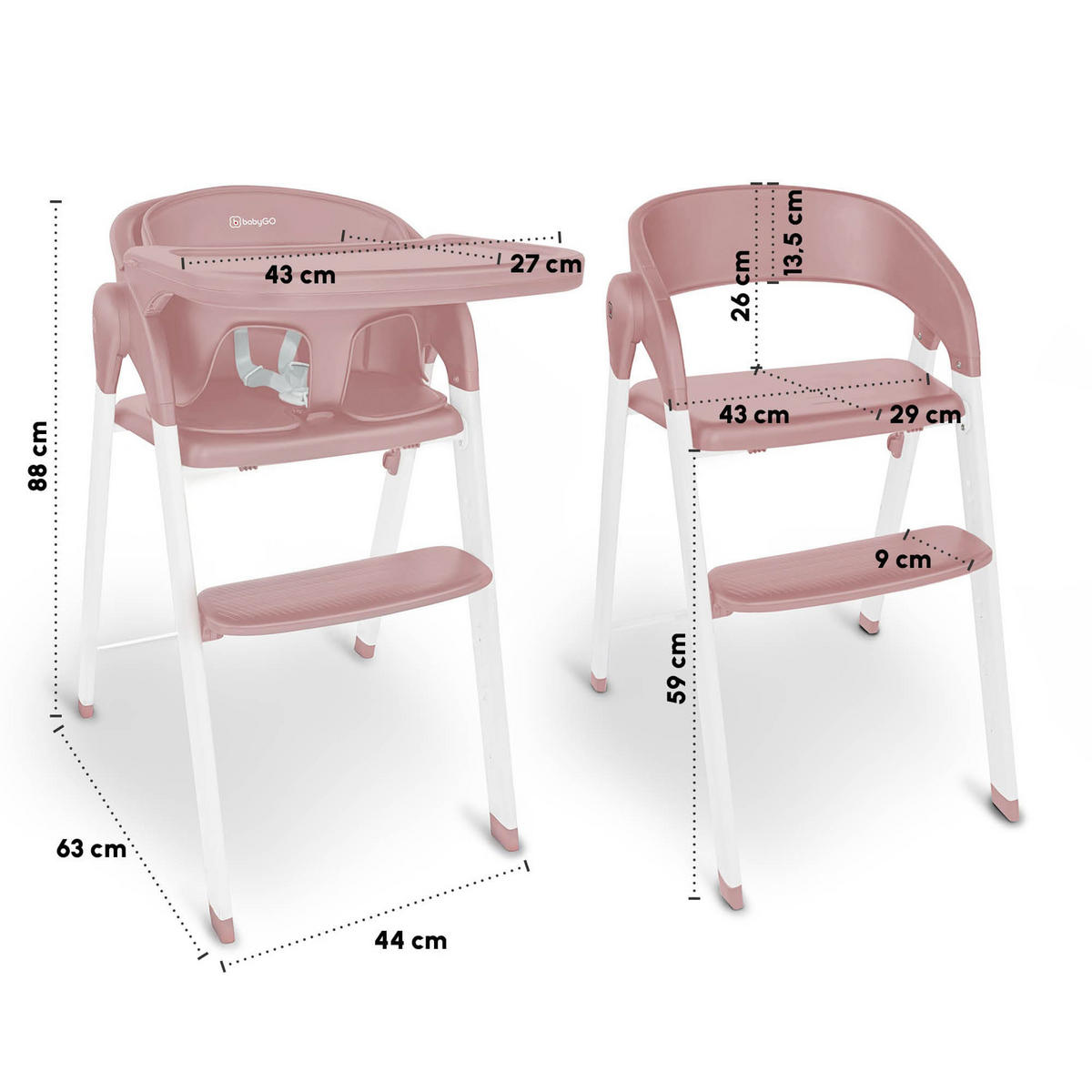 HOCHSTUHL Levels - Rosa, Metall (44/88/63cm) - BabyGo