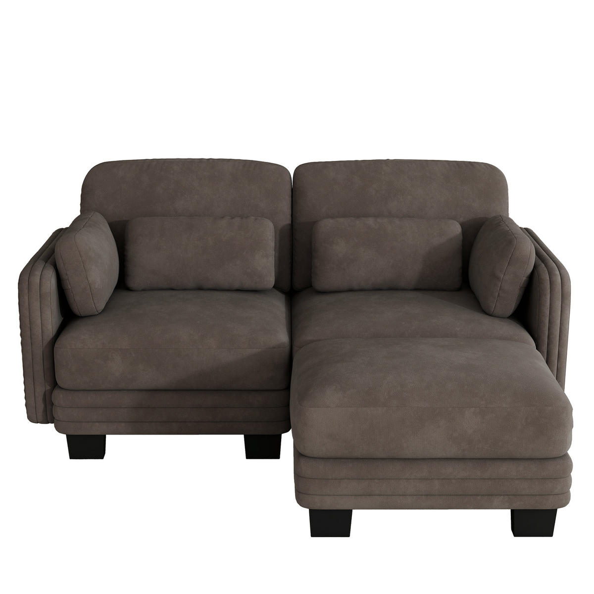 ECKSOFA 2-Sitzer L-Form mit Ottomane, DE-42686, Braun - Braun, Holz (176/143cm) - ComfortXL