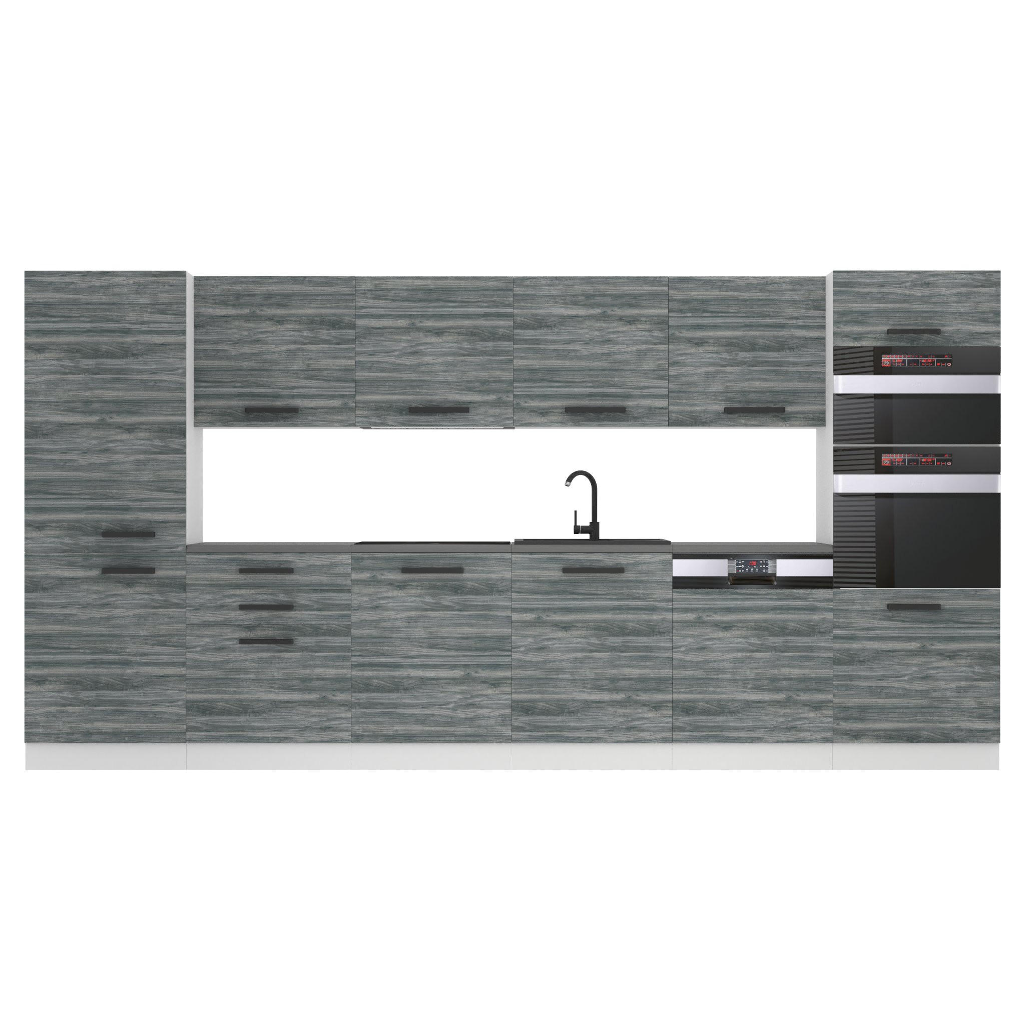 KÜCHENZEILE Naomi 360 cm, mit Arbeitsplatten, Glamour Wood - Grau, Holz (360/204/60cm) - B BELINI GROUP