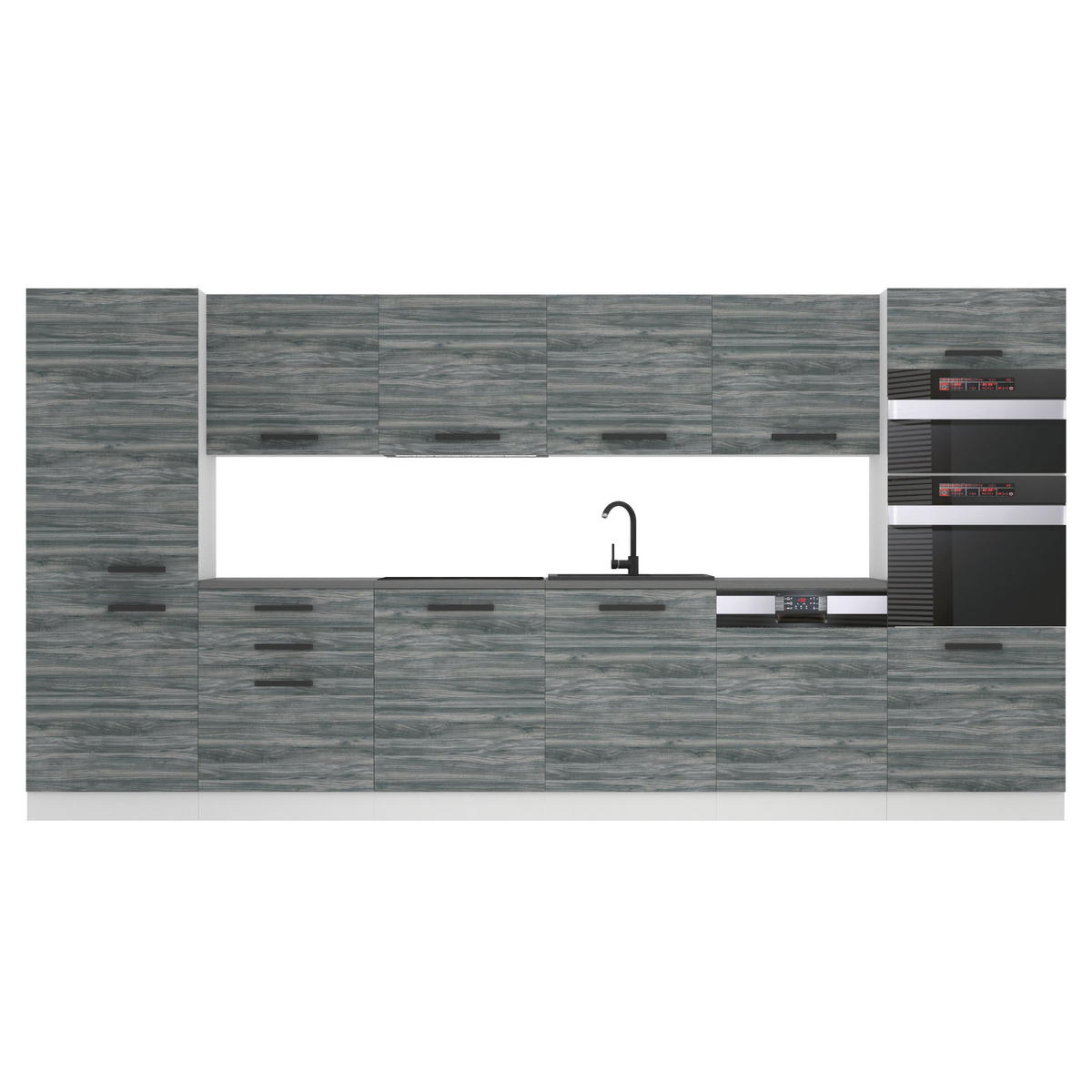 KÜCHENZEILE Naomi 360 cm, mit Arbeitsplatten, Glamour Wood - Grau, Holz (360/204/60cm) - B BELINI GROUP