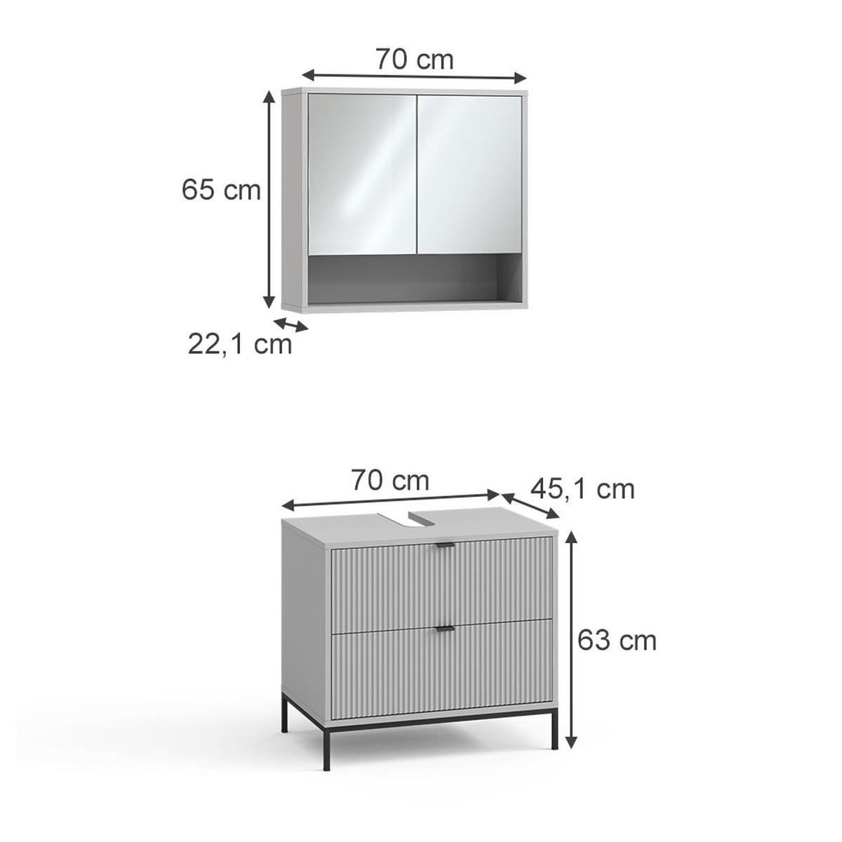 BADMÖBEL-SET Eliza Grau 2 Teile - Grau, Holzwerkstoff (70/63/45.1cm) - Vicco