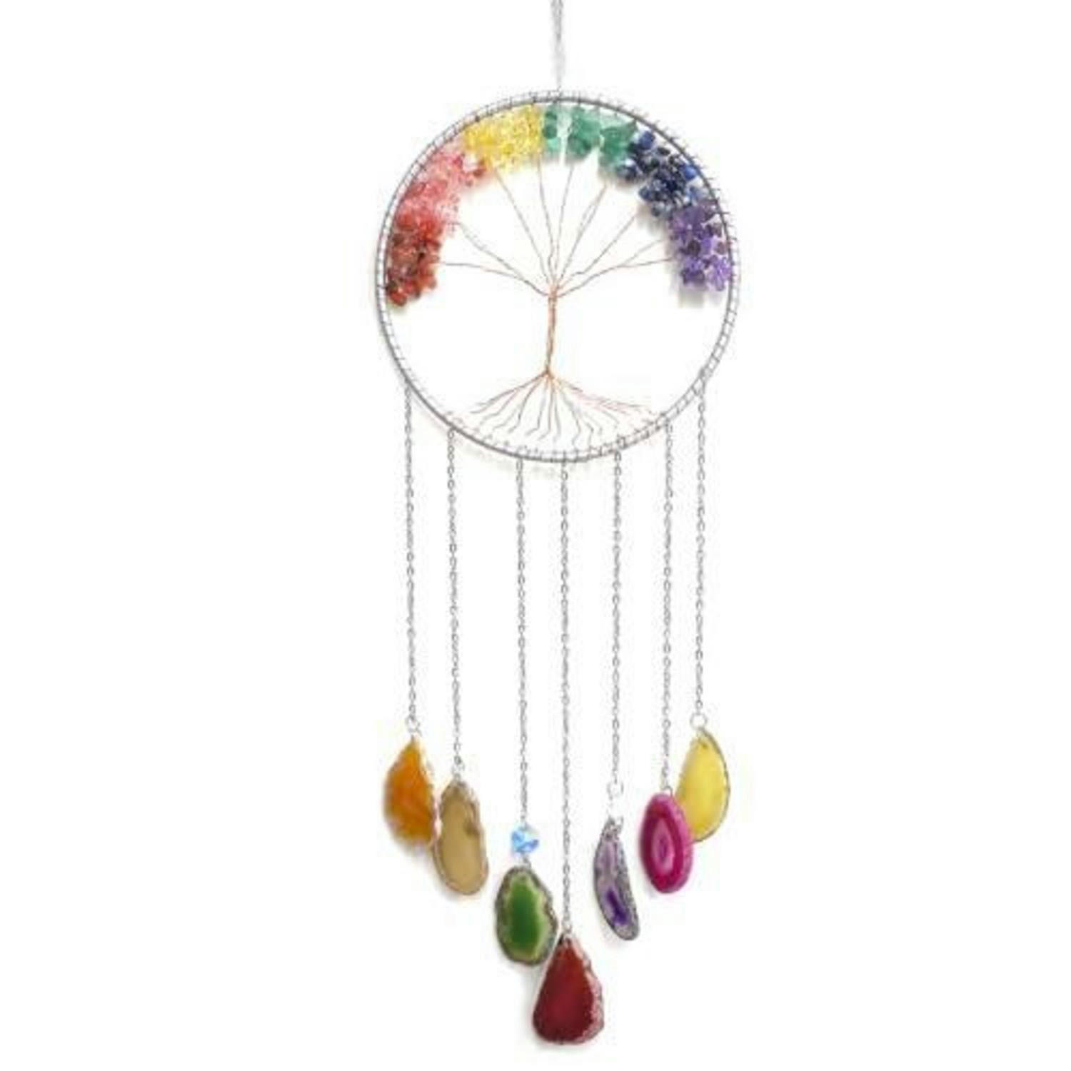 WINDSPIEL Lebensbaum 7 Chakra Achat Scheiben Metallrahmen - Multicolor, Metall (60/14/16cm)