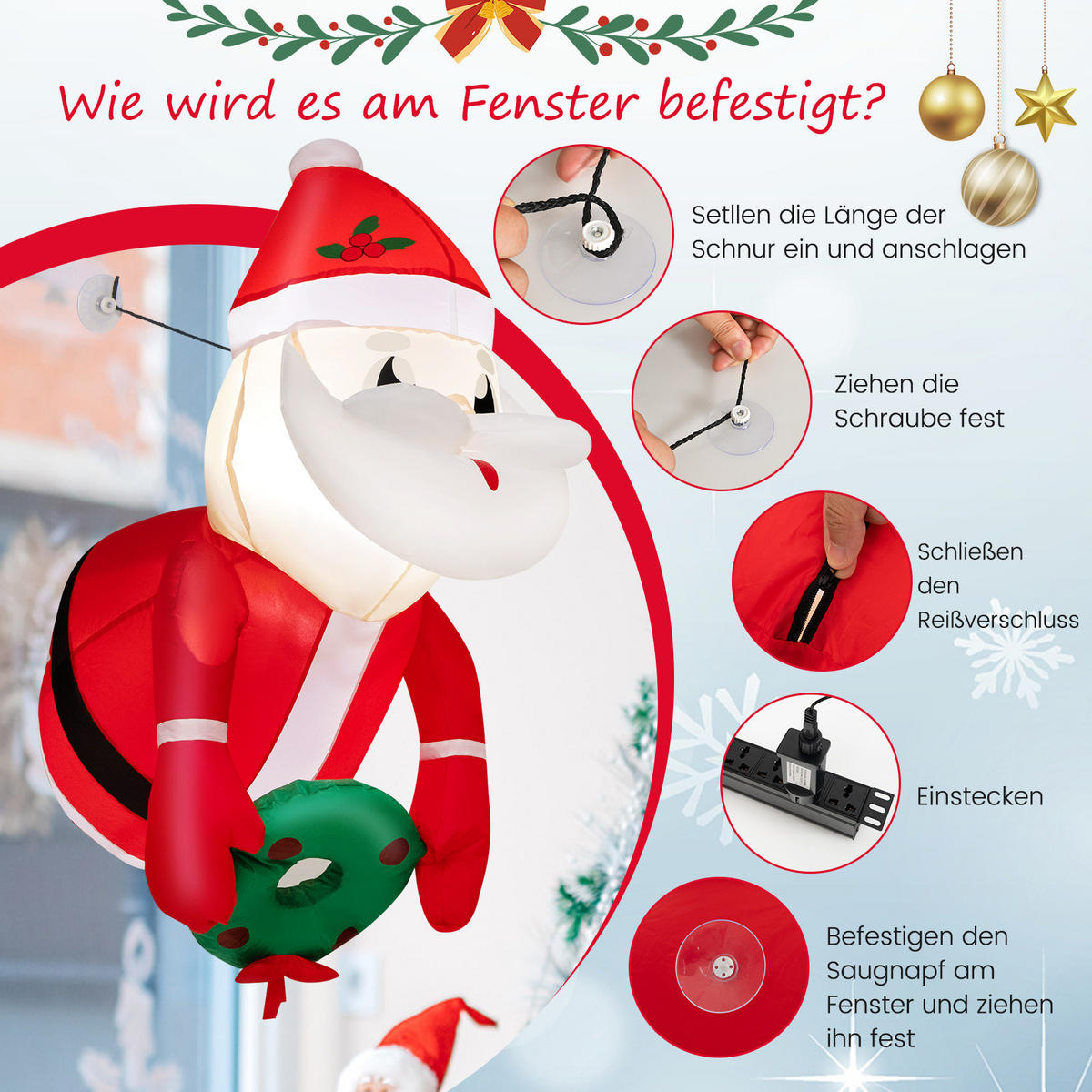 WEIHNACHTSMANN 100cm Rot - Rot, Kunststoff (60/100/45cm) - COSTWAY