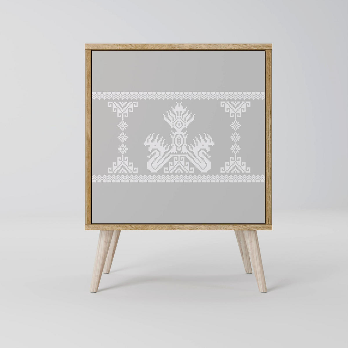 SIDEBOARD THAI GRAY, Grau, 57,5x42x77,5 cm, Schräge Buchenholzfüße - Buchefarben/Multicolor, Holzwerkstoff/Buchenholz (57.5/77.5/42cm) - SpaceRebels