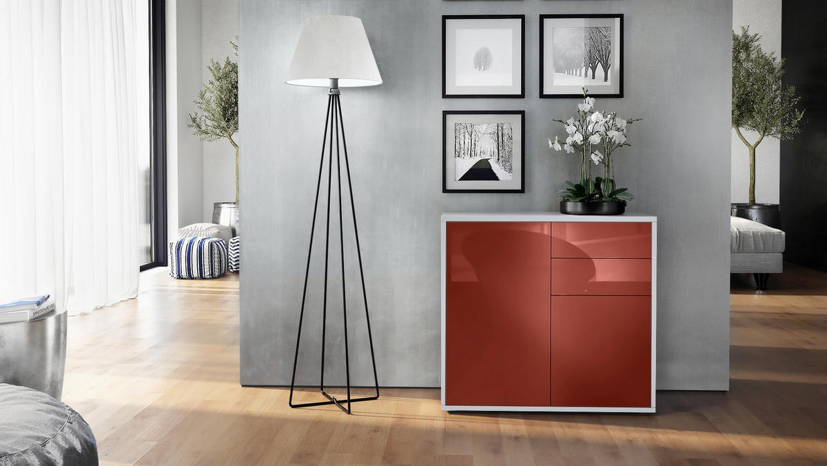 KOMMODE Ben Front in Bordeaux Hochglanz - Bordeaux, Holzwerkstoff (79/74/36cm) - Vladon