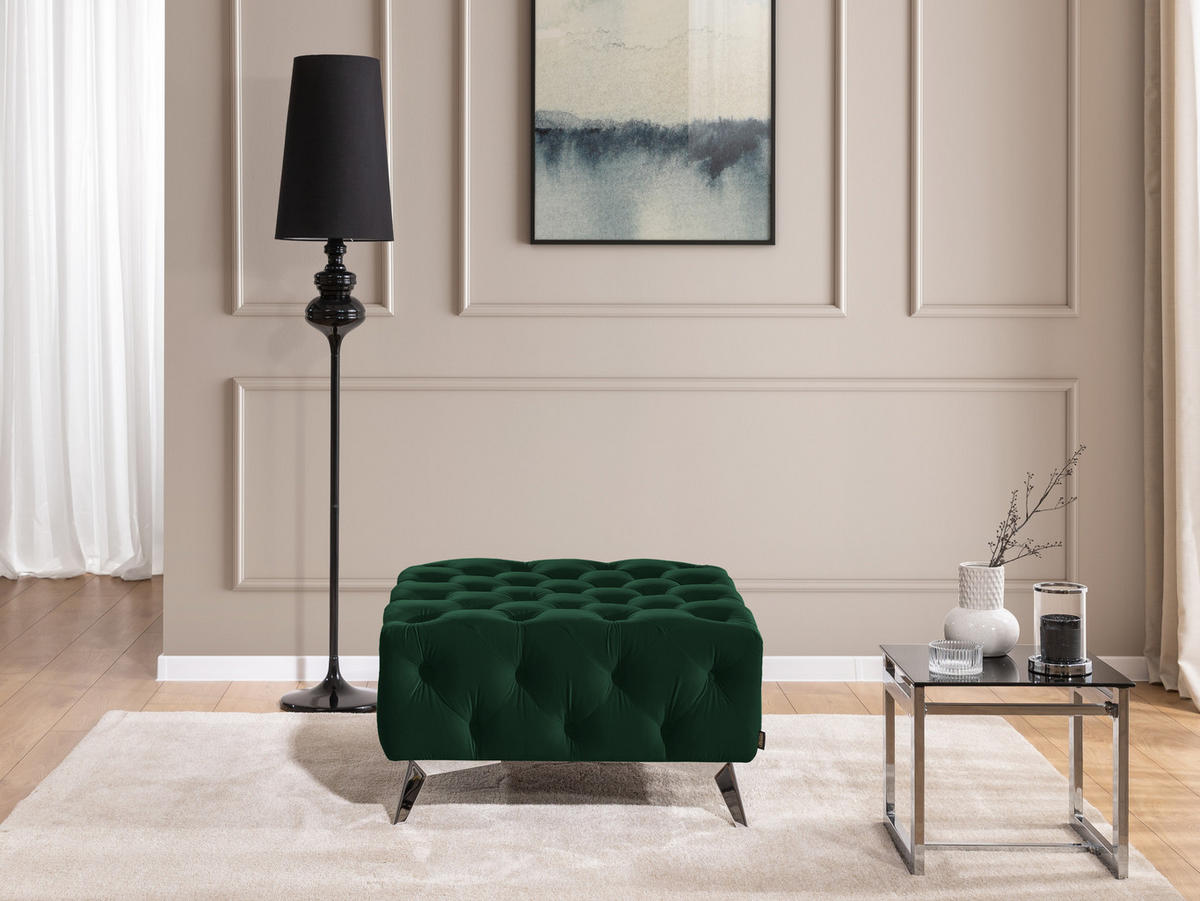 HOCKER Chesterfield Whitby Flaschengrün Samt mit silbernen Füßen - Dunkelgrün/Silberfarben, Holz/Textil (80/45/80cm) - S-Style Möbel