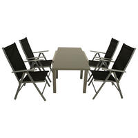 GARTEN-GARNITUR Ashford - 5-teilige Garten-Essgruppe (4x Klappsessel mit Aluminiumgestell grau, Bespannung Textilene schwarz - Schwarz, Metall - TPFGarden