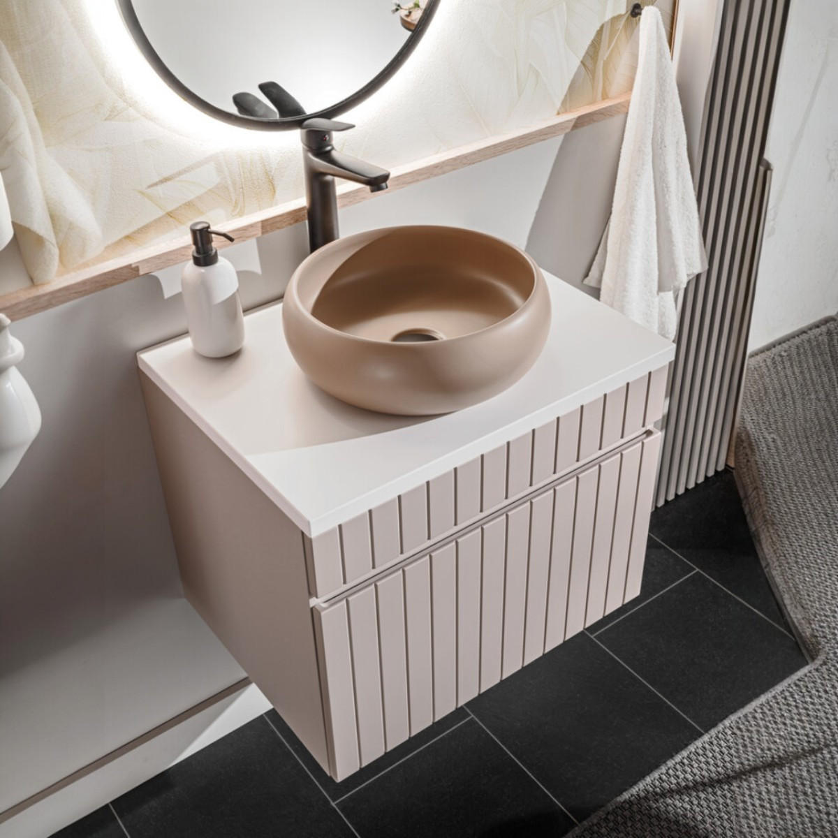 BADMÖBEL-SET 6 Teile - Iconic Cashmere I in Kaschmir/Matt - Kaschmir, Holz (100/160/45cm)