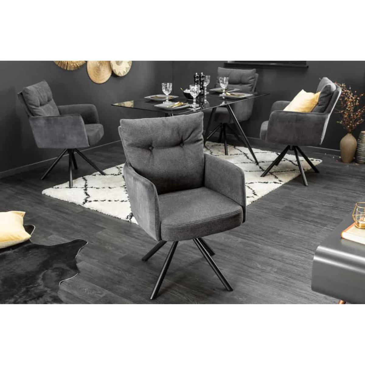 ARMLEHNSTUHL BIG GEORGE Samt, Strukturstoff Anthrazit - Anthrazit/Schwarz, Textil/Metall (58/90/68cm) - riess-ambiente