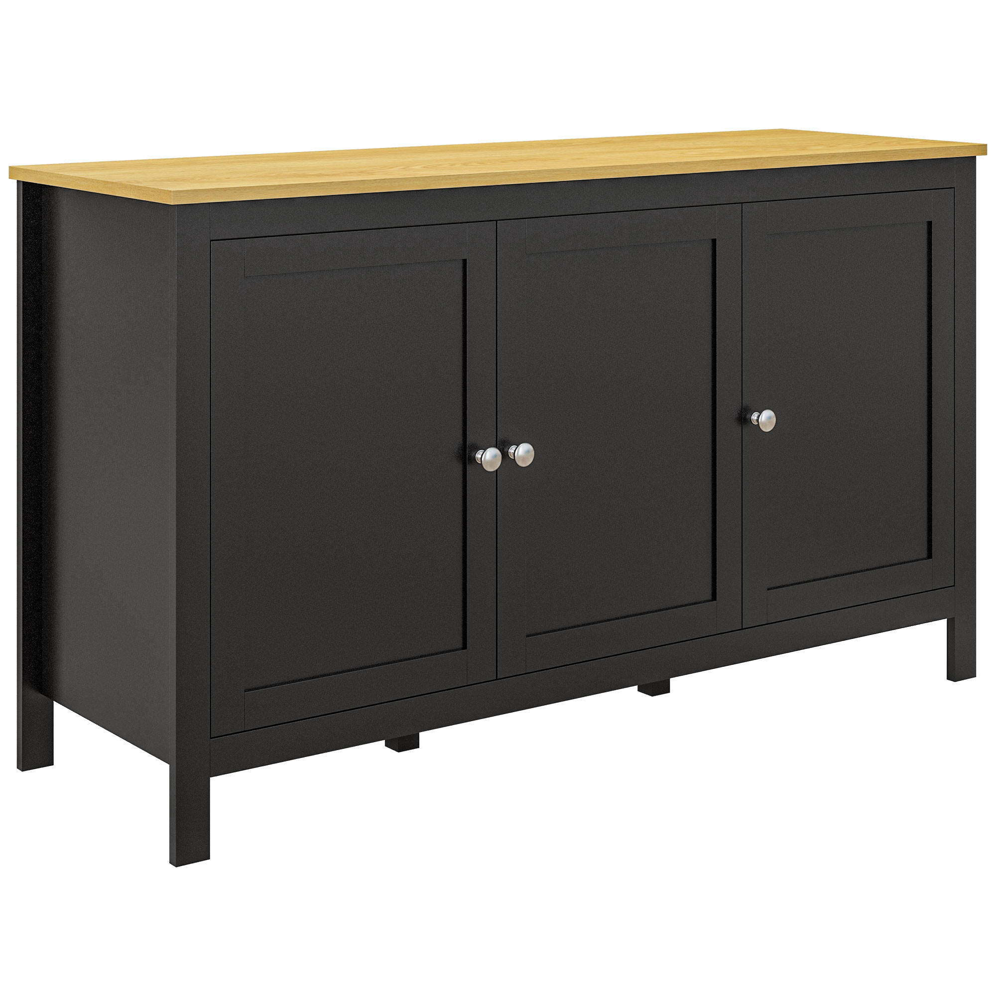 SIDEBOARD Schwarz und Holzoptik, 3 Türen, 120/40/70 cm - Schwarz, Holz (120/70/40cm) - PANGIVO