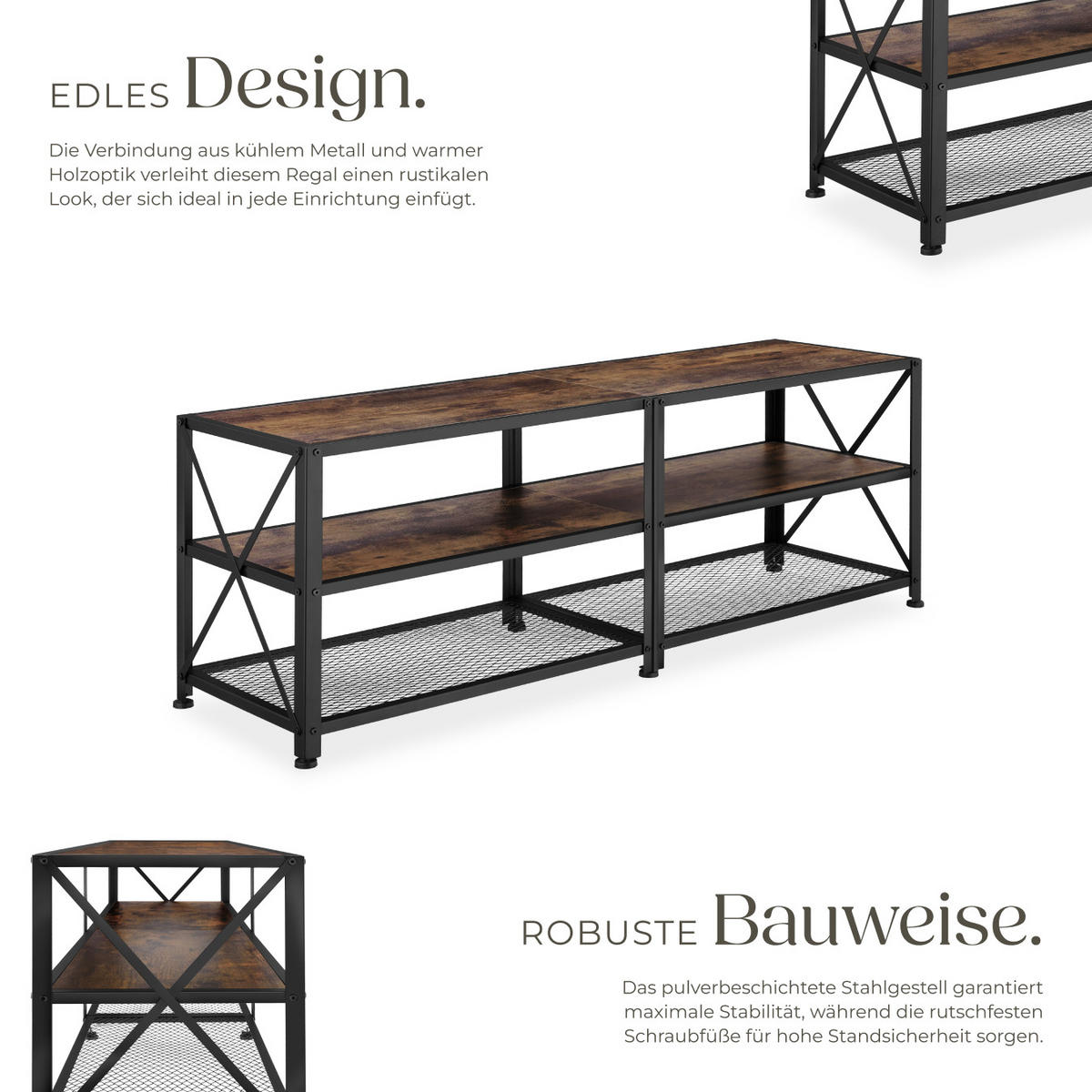 TV-REGAL Chicago,141 x 41,5 x 50,5 cm,Industrial Holz dunkel, rustikal - Rostfarben, Holzwerkstoff (41.5/50.5/141cm) - tectake