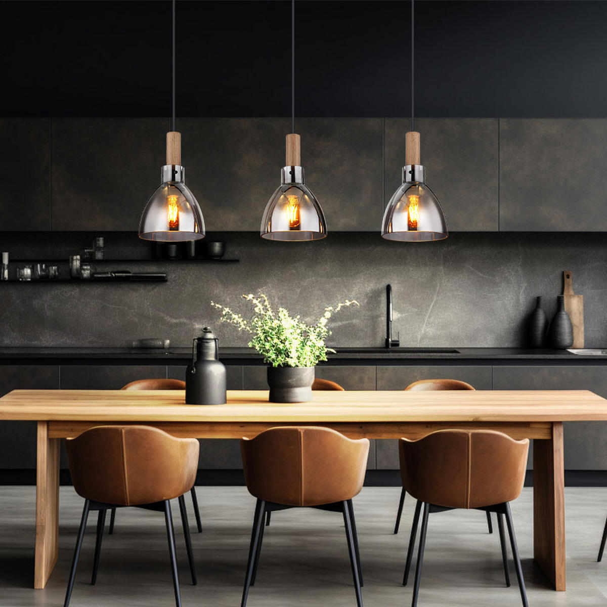 PENDELLEUCHTE Metall Rauchglas Schwarz - Schwarz, Glas (95/16/120cm) - Globo Lighting