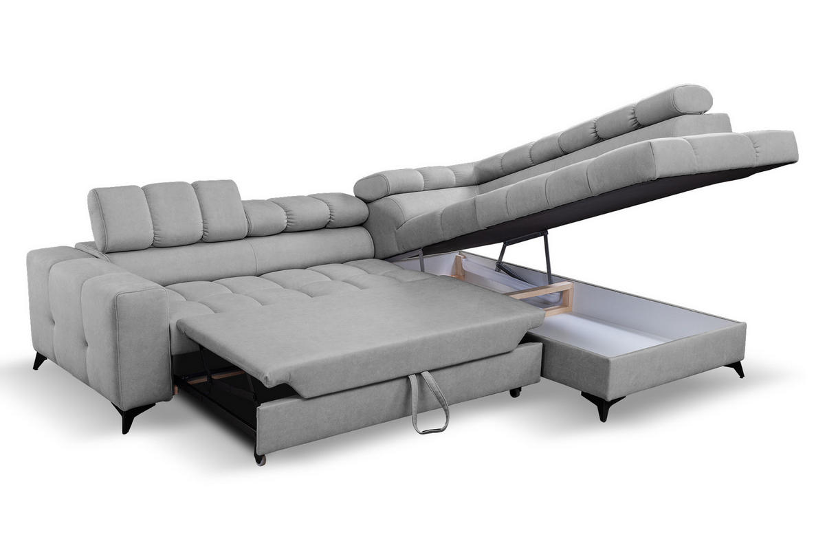 ECKSOFA Andrea L-Form mit verstellbaren Kopfstützen Schlaffunktion Bettkasten 267 cm rechts hellgrau - Hellgrau, Kunststoff (267/106cm) - Margaret Hadas24