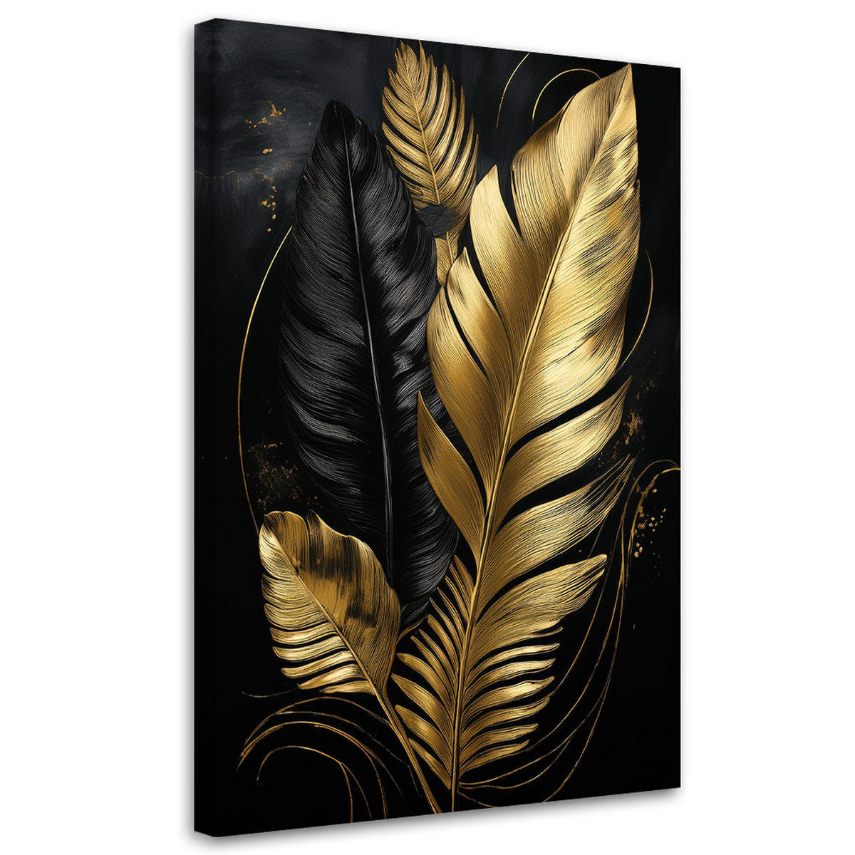 LEINWANDBILD Monstera-Blatt Schwarz-Gold 80x120cm - Goldfarben, Textil (80/120cm) - Feeby