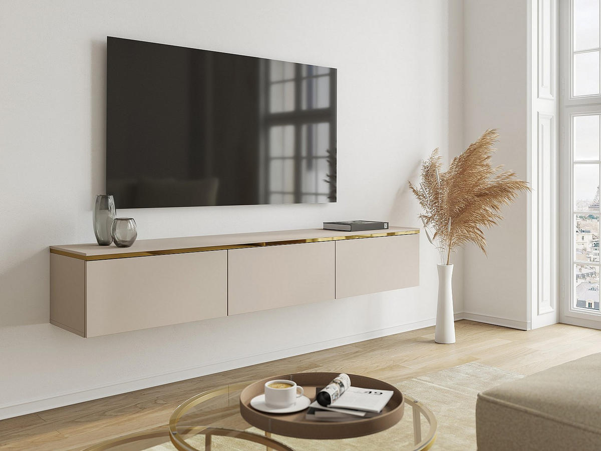 TV-HÄNGESCHRANK - 180 cmcm x 34.5 cmcm - Holz, Platte - Beige, Goldfarben - VUKIA - Beige/Goldfarben, Holz (180/30/34.5cm) - Vente-Unique