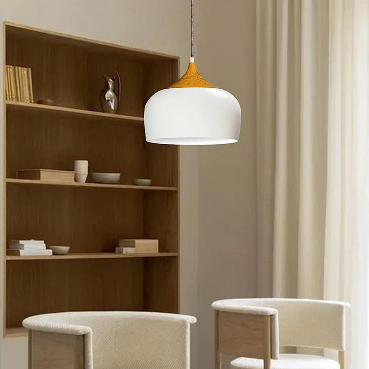 PENDELLEUCHTE Kreis 30/30 cm - Goldfarben/Weiß, Holz/Metall (27/30/27cm) - Bamyum