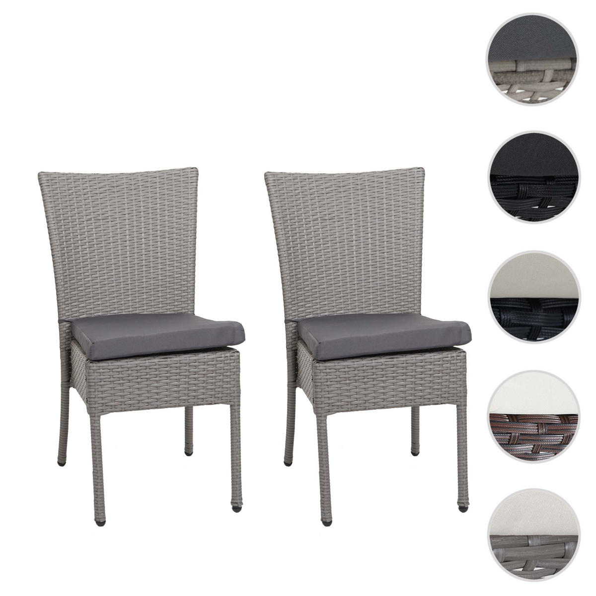 POLY-RATTAN STUHL Grau, Anthrazit 2er-Set - Hellgrau/Grau, Kunststoff (52/90/58cm) - MCW