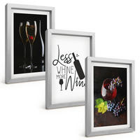 BILDER SET 3er Set - 20x30 cm Silberner Rahmen - Weingläser mit Trauben und Inschrift - Silberfarben, Kunststoff (20/30cm) - TULUP