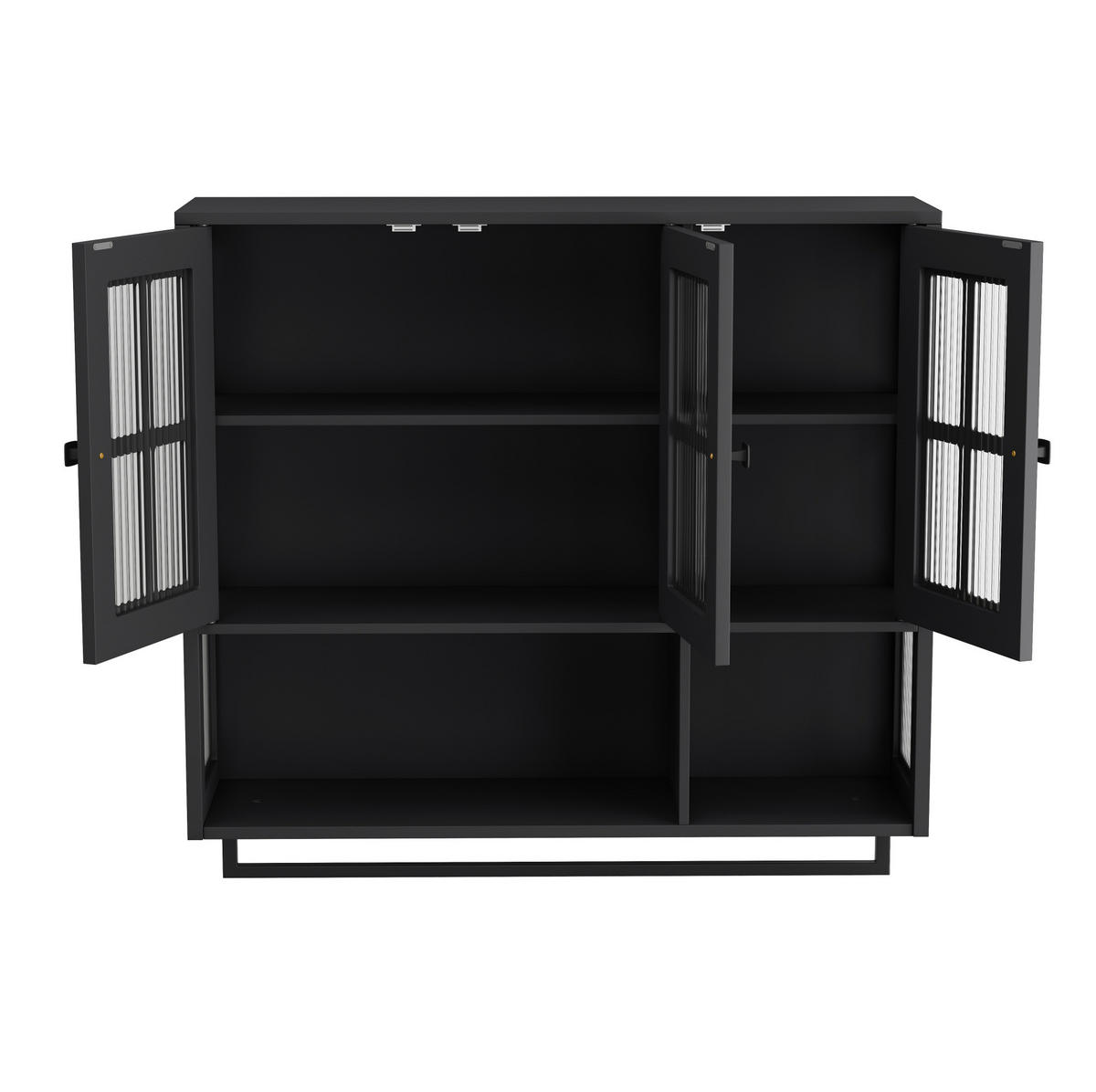 KÜCHENOBERSCHRANK 88/26/82,5 cm mit Glasfront, 3 Türen und Handtuchhalter in Schwarz - Schwarz, Holzwerkstoff (88/82.5/26cm) - BEAOK