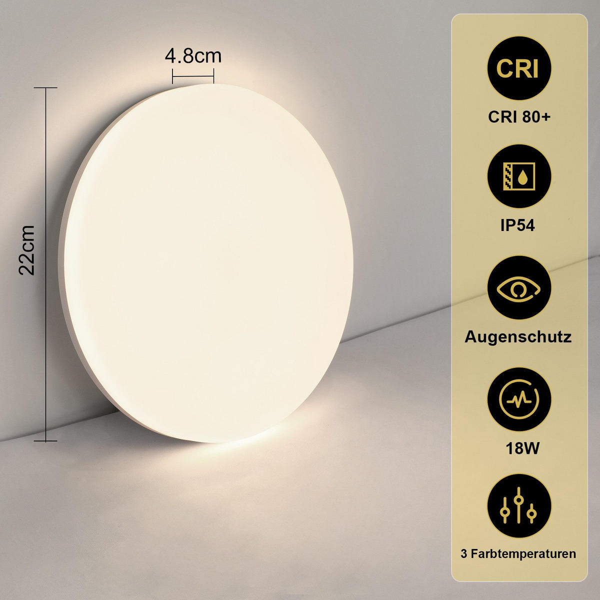 LED-DECKENLEUCHTE Diana 22 cm - Weiß, Kunststoff (22/22/4.8cm) - Nettlife