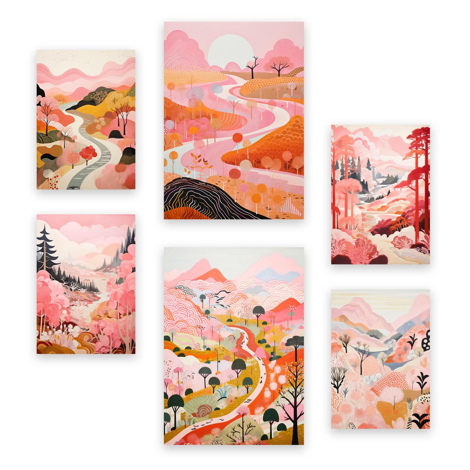 POSTER Set Mit 6 Rosa Karikatur Tal A3 & A4 Rahmenlos - Klar, Papier (29/3cm) - Nacnic