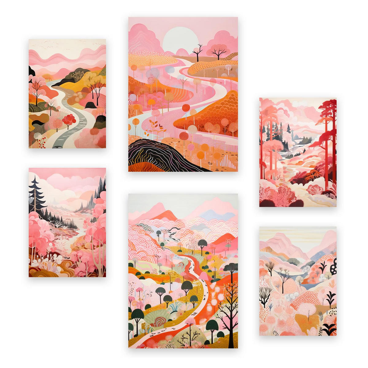 POSTER Set Mit 6 Rosa Karikatur Tal A3 & A4 Rahmenlos - Klar, Papier (29/3cm) - Nacnic