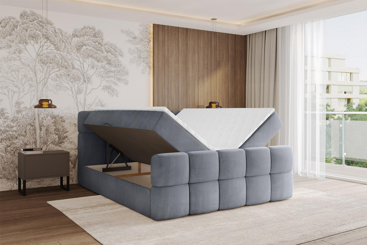 BOXBETT mit Matratze H3 - FAMA-Z - 200x200 cm Grau Casablanca - Grau, Holzwerkstoff (200/200cm) - ALTDECOR