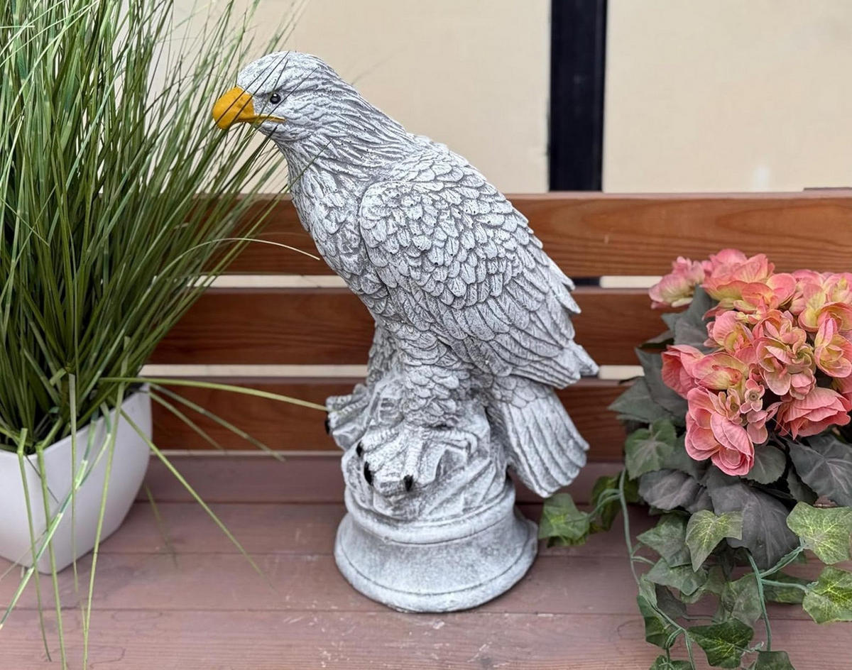 STEINGUSS Adler Gartenfigur, Frostfest Steinfigur - Grau, Stein (19/38/14cm) - stoneandstyle