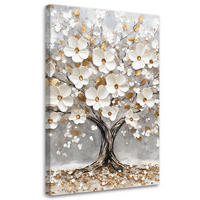 LEINWANDBILD Baum weiße Blumen goldene Blätter 40x60cm - Weiß, Textil (40/60cm) - Feeby