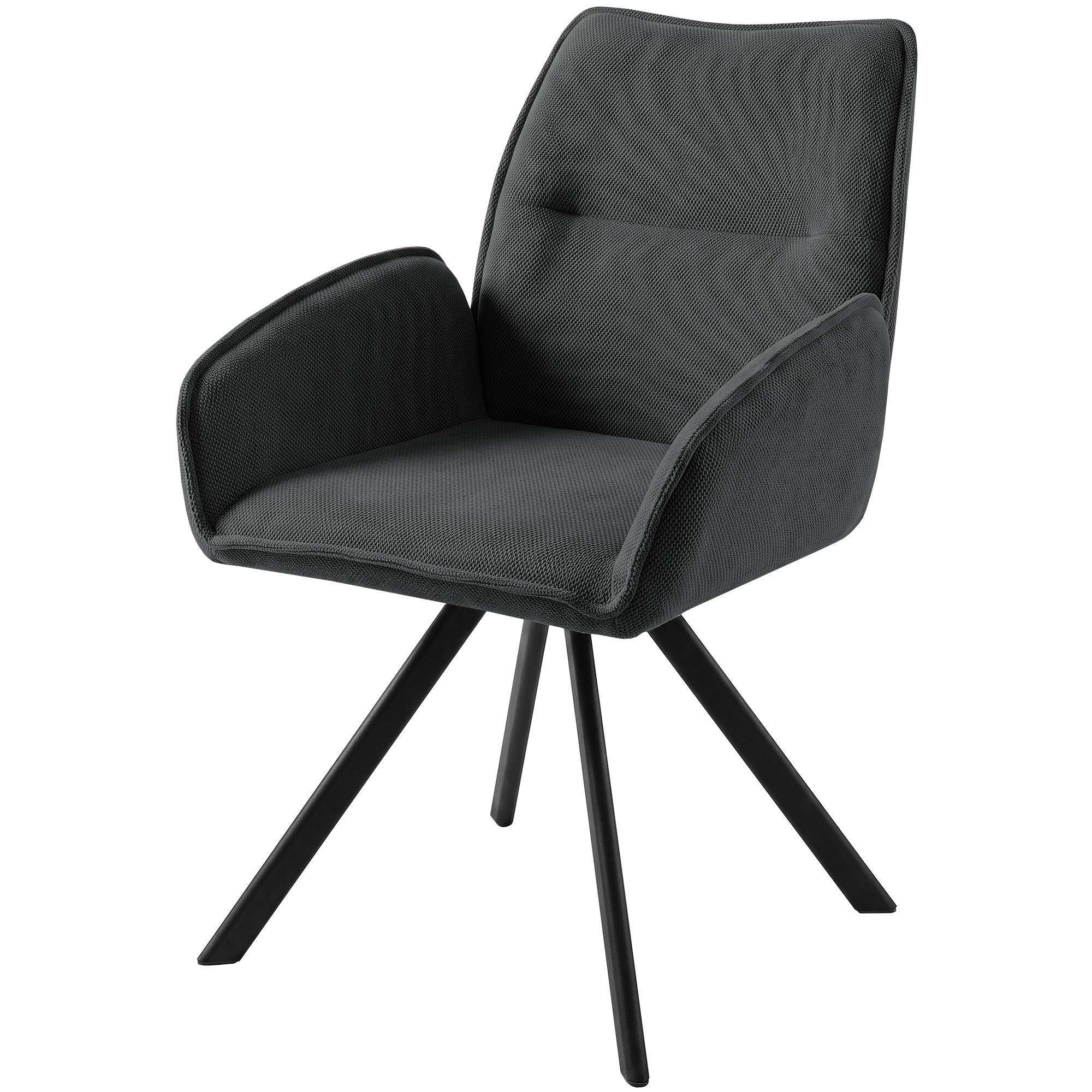 DREHSTUHL Zerra im Geflechtstoff mit Metallbeinen, Anthrazit - Anthrazit/Schwarz, Metall (55/87/46cm) - Beautysofa