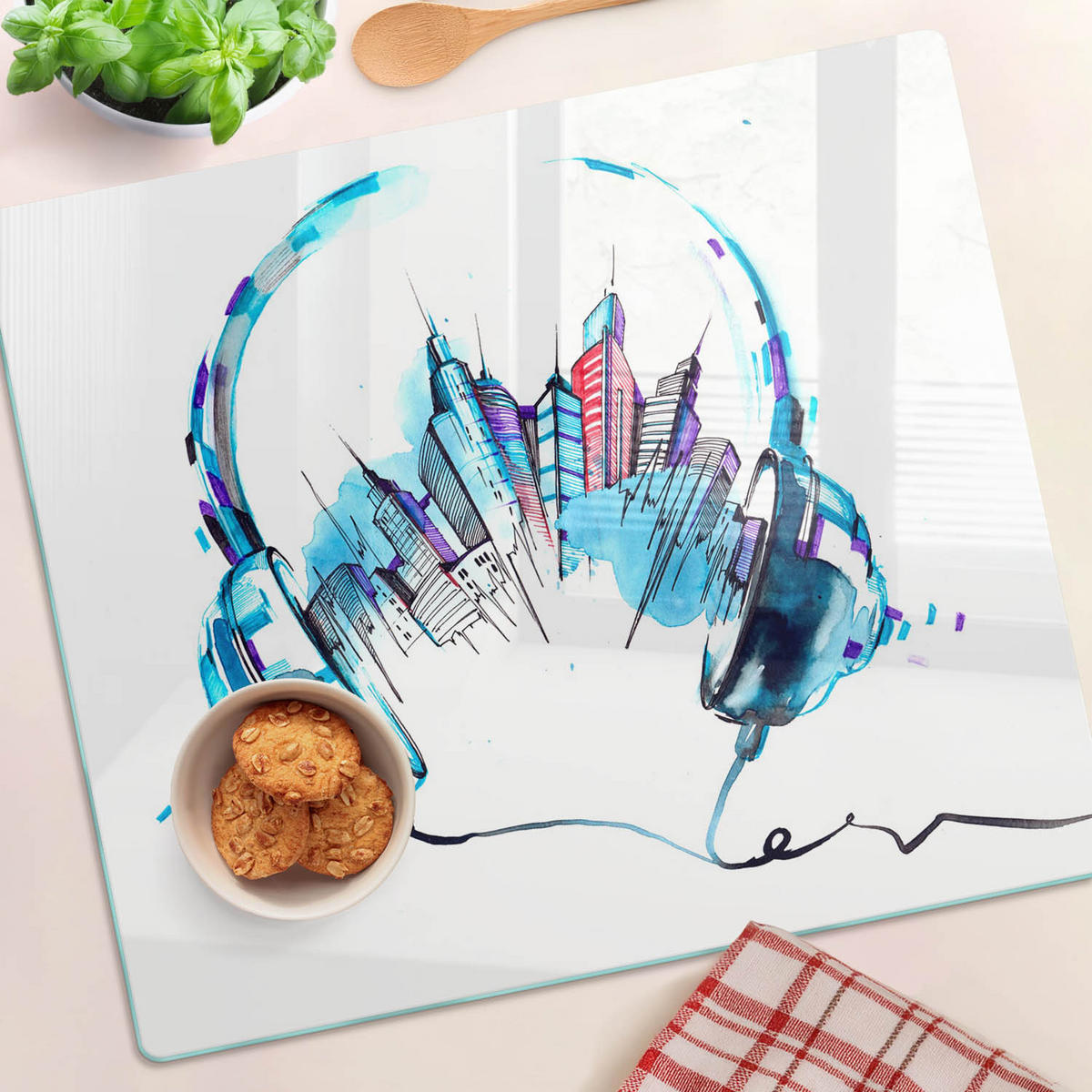 GLASPLATTE 60x52 cm Flüstern der Stadt - Multicolor, Glas (60/0.4/52cm) - TULUP