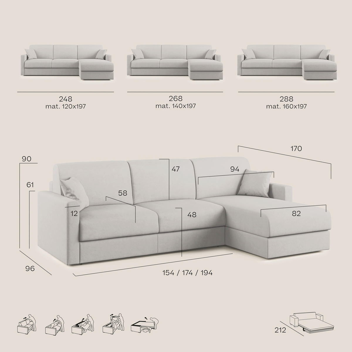 ECKSOFA LINKS Chris - Creme, Textil (268/96cm) - Divani.store
