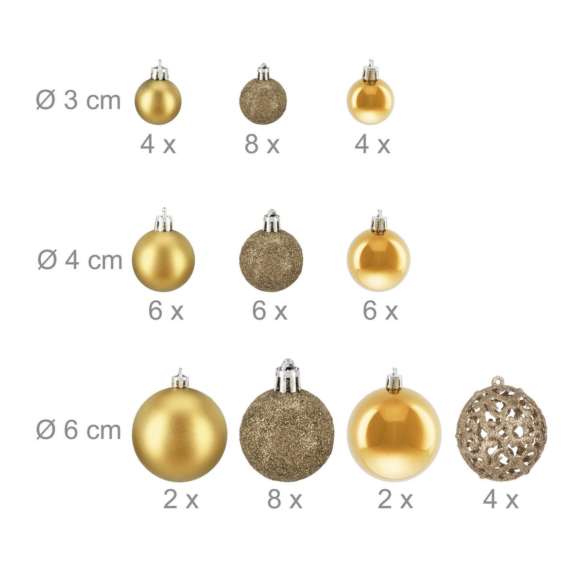WEIHNACHTSKUGELN-SET 50-tlg. - Goldfarben, Kunststoff (6/7/6cm) - Relaxdays