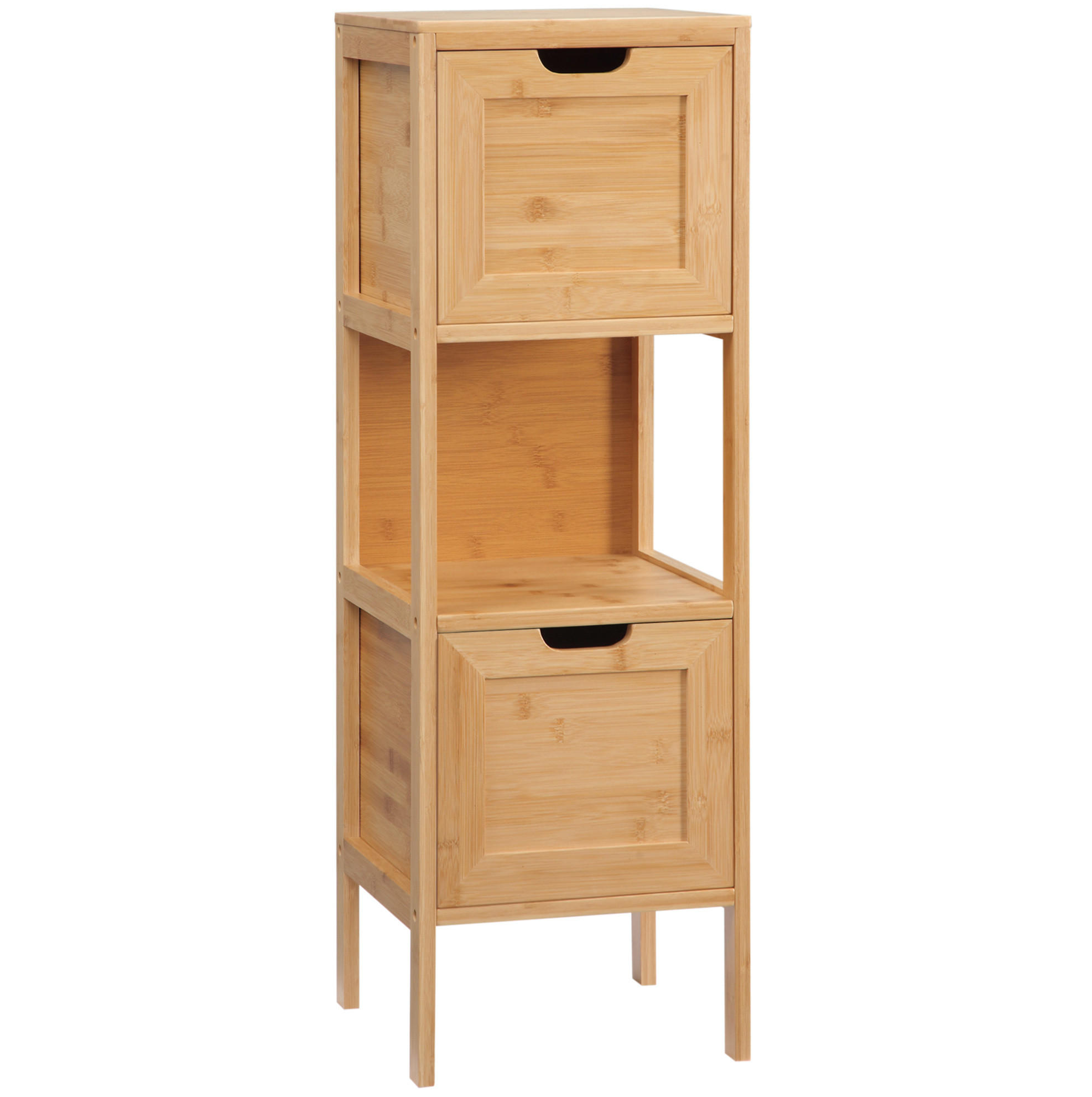 BADEZIMMERSCHRANK 30x30x90 cm Natur aus Bambus mit Kippsicherung & Schubladen - Naturfarben, Naturmaterialien (30/90/30cm) - Modfu