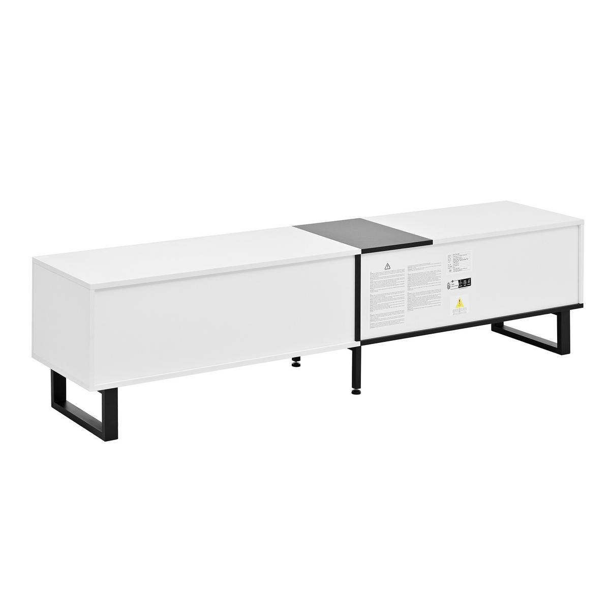 TV-LOWBOARD aus Spanplatte 180x38x45 cm Weiß mit Klappfach, offenen Fächern und verstellbaren Füßen - Weiß, Holzwerkstoff (180/45/38cm) - Modfu