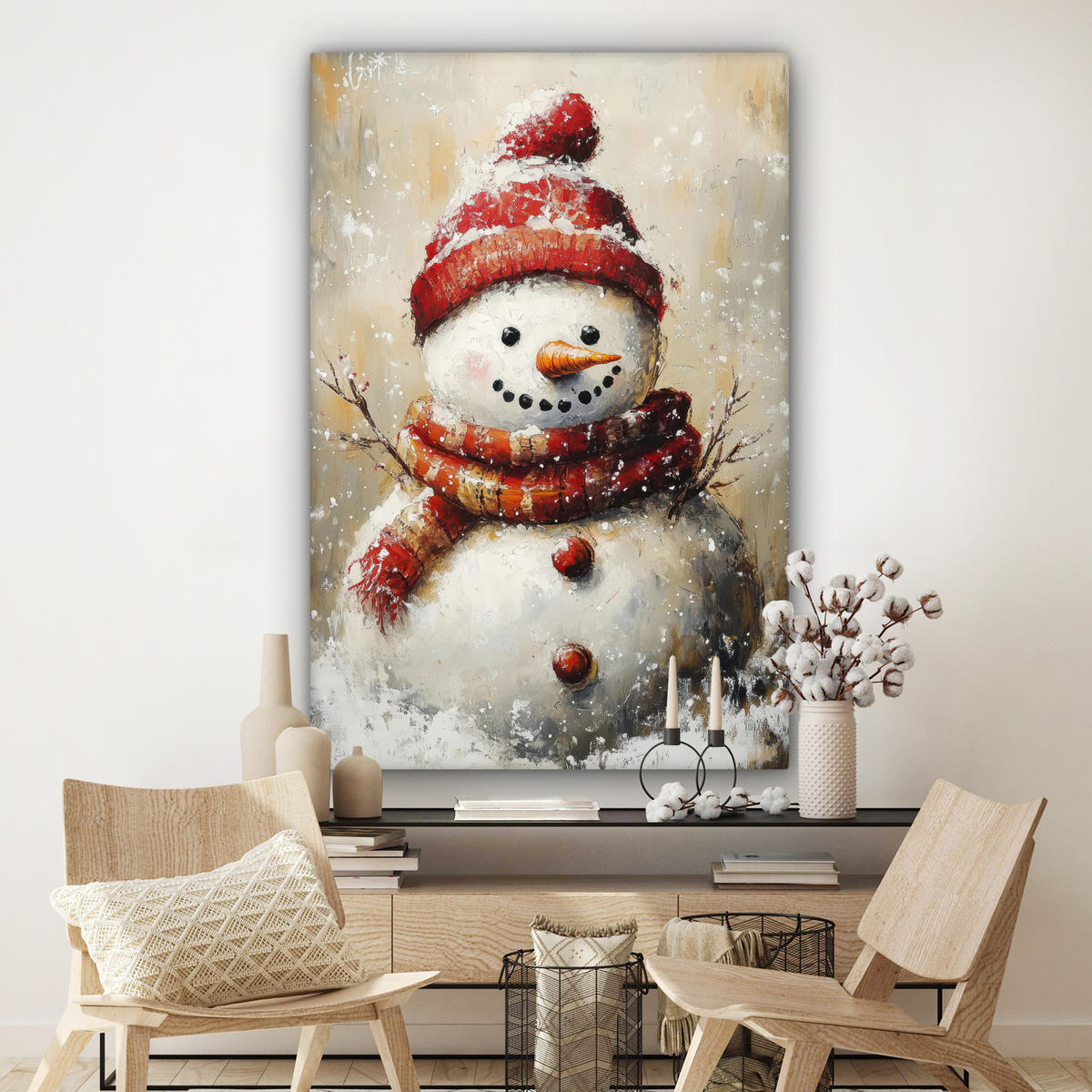 SLIKA NA PLATNU Snežak 90x140 cm - bela, tekstil (90/140cm) - MuchoWow